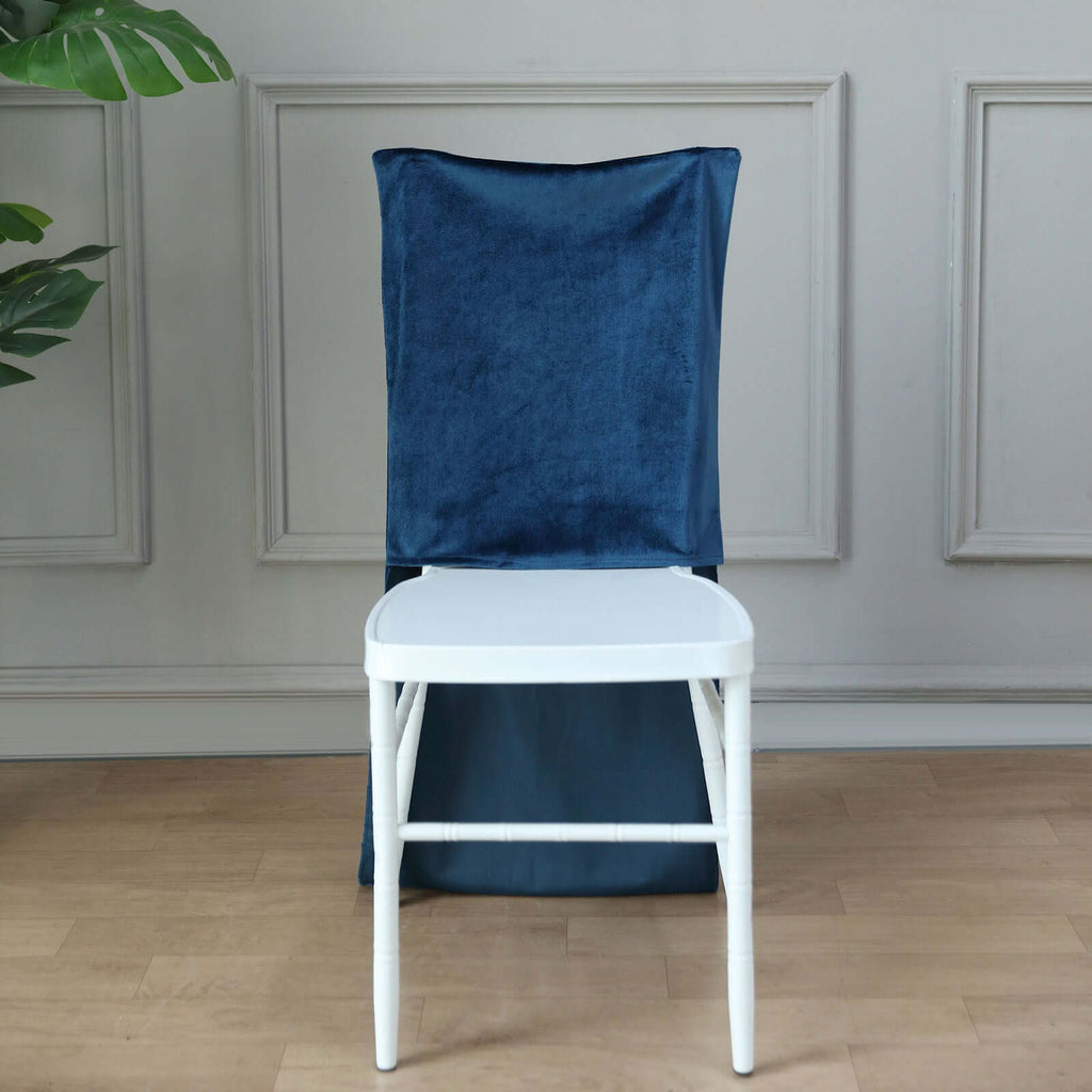 Velvet Chair Back Slipcover for Chiavari Chairs Navy Blue - Soft and Smooth Solid Chair Back Cover Cap - Bell Racket Store