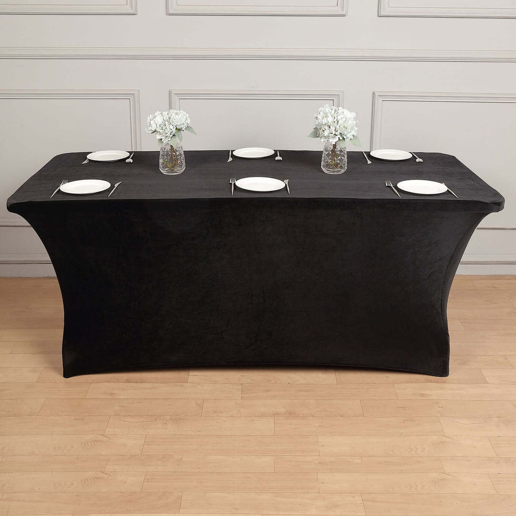 Velvet Spandex 6ft Rectangle Tablecloth Black - Fitted Wrinkle - Free Design for 72"x30" Tables - Bell Racket Store