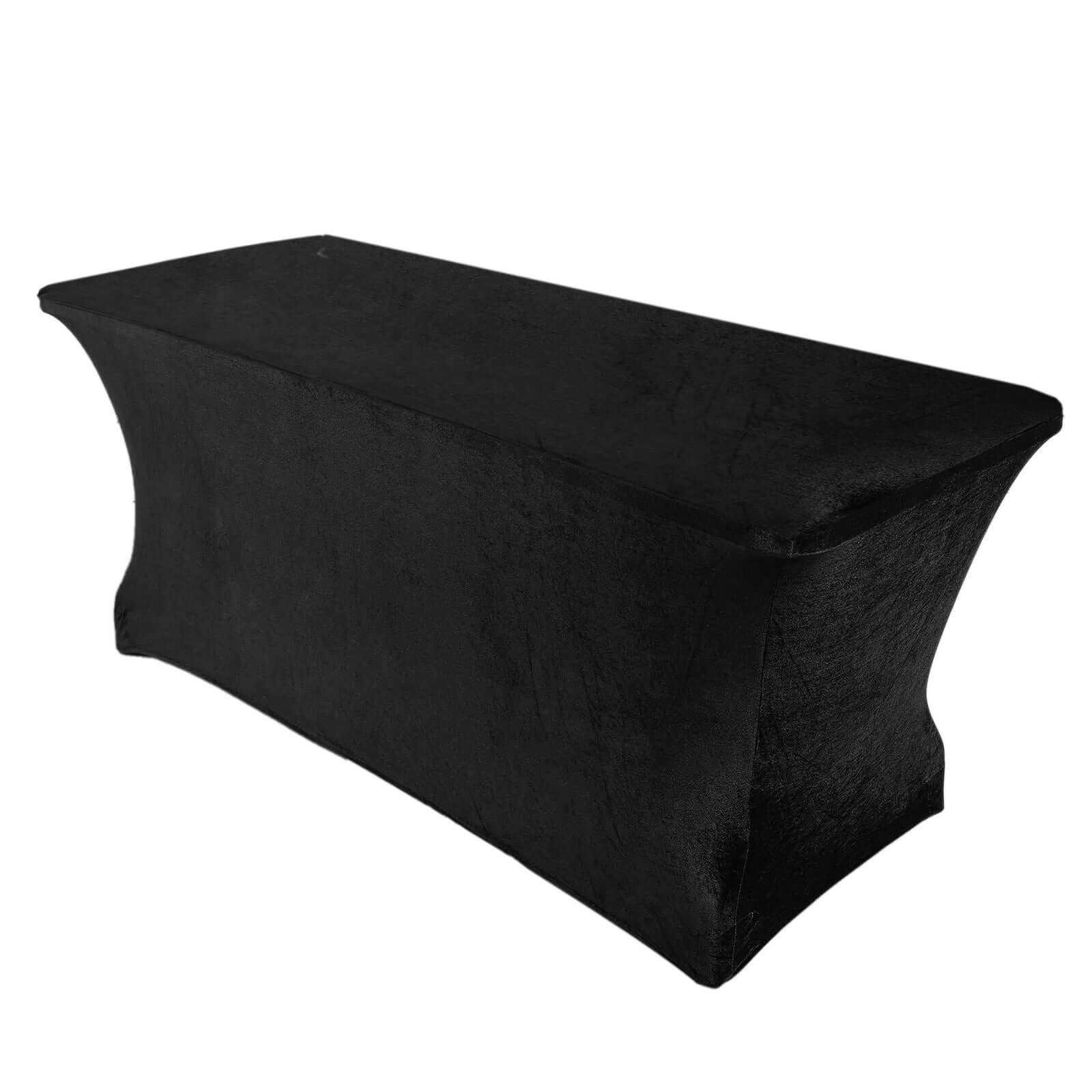 Velvet Spandex 6ft Rectangle Tablecloth Black - Fitted Wrinkle - Free Design for 72"x30" Tables - Bell Racket Store