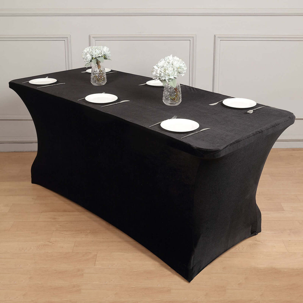 Velvet Spandex 6ft Rectangle Tablecloth Black - Fitted Wrinkle - Free Design for 72"x30" Tables - Bell Racket Store