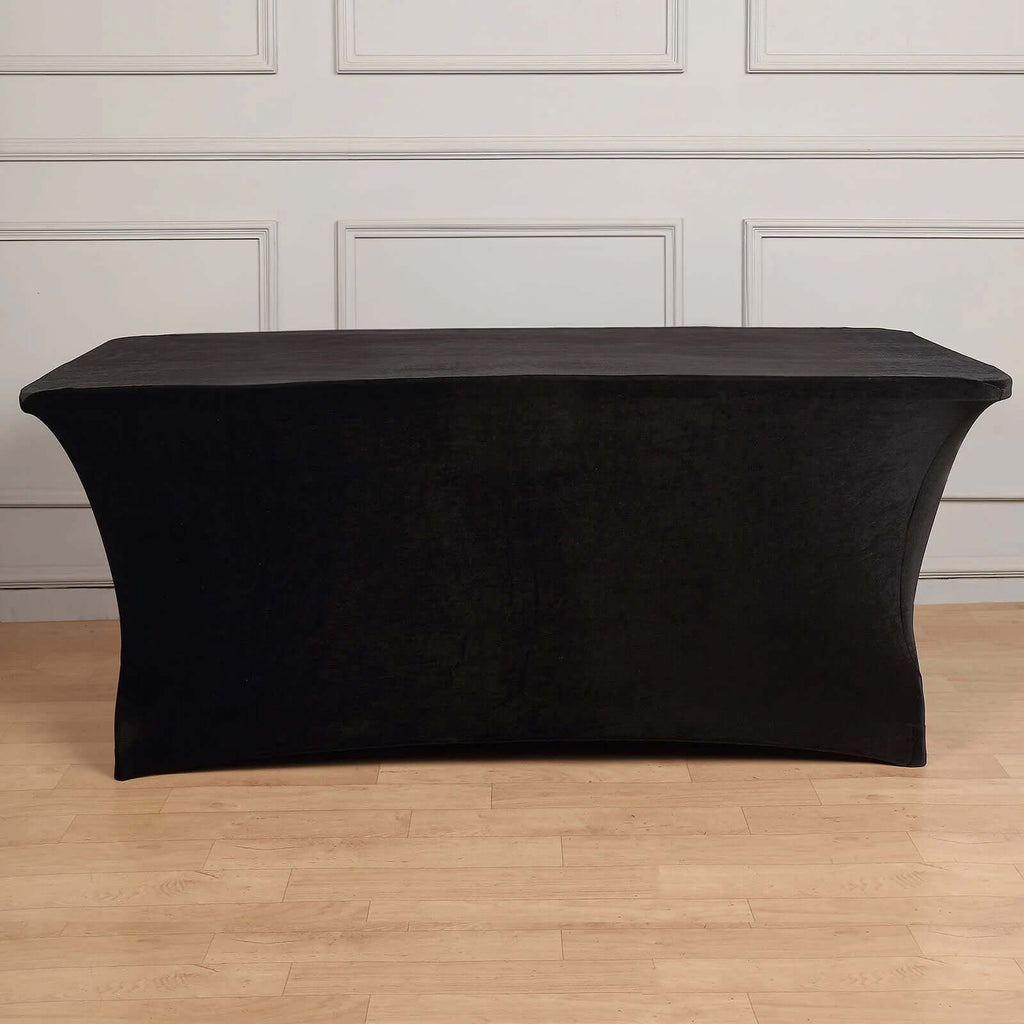 Velvet Spandex 6ft Rectangle Tablecloth Black - Fitted Wrinkle - Free Design for 72"x30" Tables - Bell Racket Store