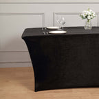Velvet Spandex 6ft Rectangle Tablecloth Black - Fitted Wrinkle - Free Design for 72"x30" Tables - Bell Racket Store