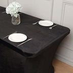 Velvet Spandex 6ft Rectangle Tablecloth Black - Fitted Wrinkle - Free Design for 72"x30" Tables - Bell Racket Store