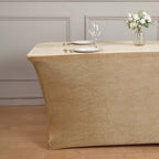 Velvet Spandex 6ft Rectangle Tablecloth Champagne - Fitted Wrinkle - Free Design for 72"x30" Tables - Bell Racket Store