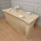 Velvet Spandex 6ft Rectangle Tablecloth Champagne - Fitted Wrinkle - Free Design for 72"x30" Tables - Bell Racket Store