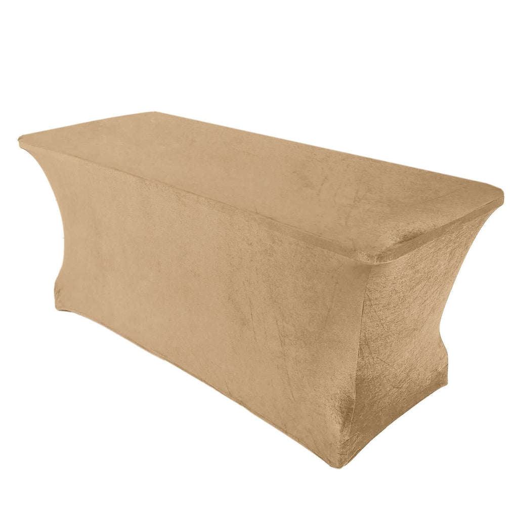Velvet Spandex 6ft Rectangle Tablecloth Champagne - Fitted Wrinkle - Free Design for 72"x30" Tables - Bell Racket Store