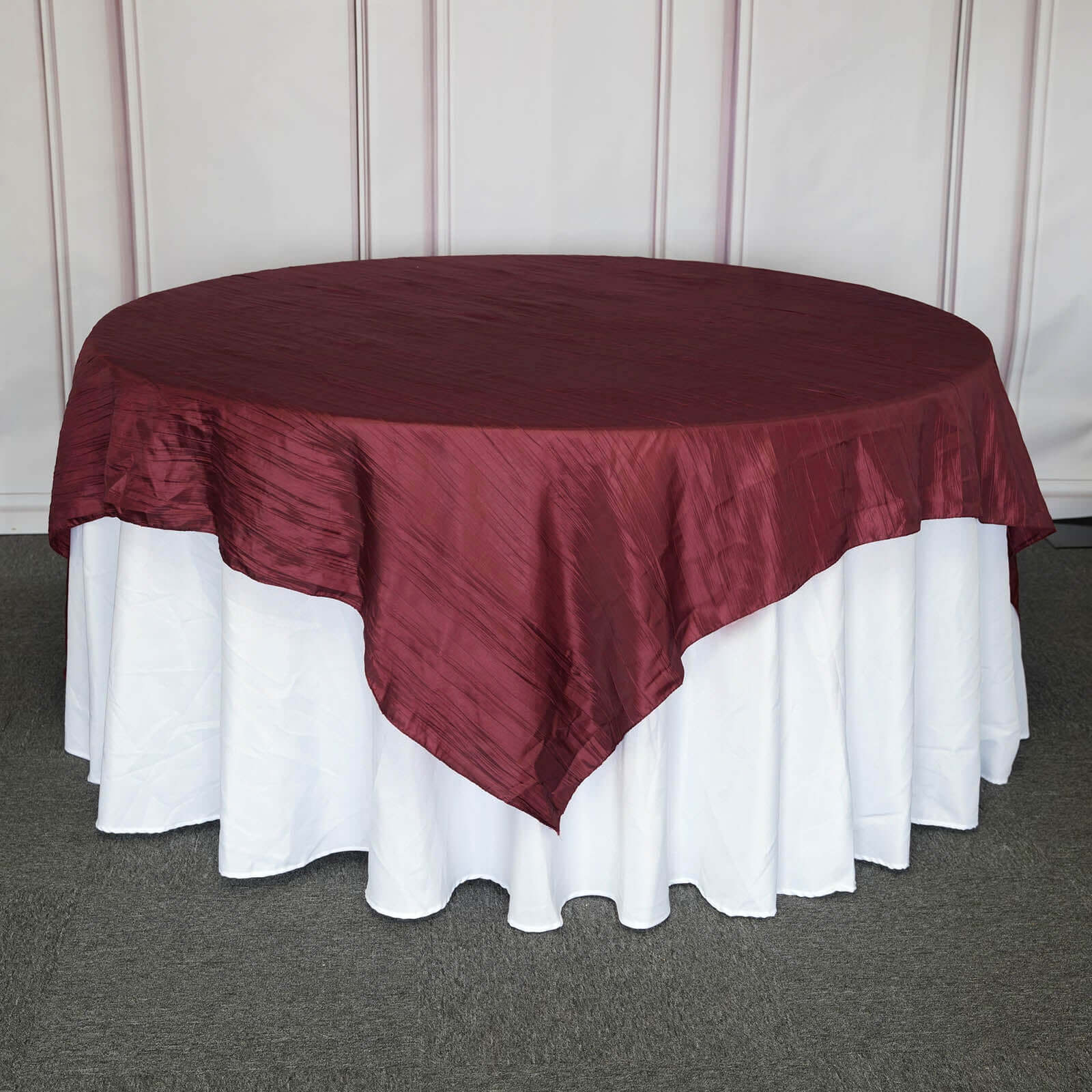 Taffeta 90"x90" Table Overlay Square Tablecloth Burgundy - Accordion Crinkle Table Cover