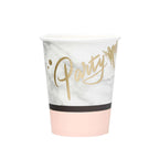 24-Pack Paper Cups in Blush with Marble Top - Stylish Disposable Party Cups for Hot & Cold Beverages 9oz