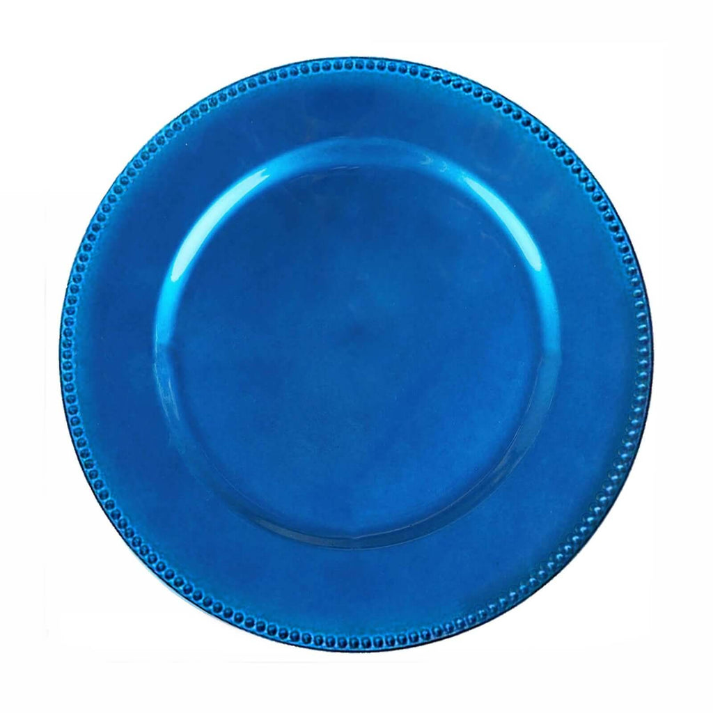 6-Pack Acrylic Round Charger Plates 13" in Royal Blue with Beaded Rim, Dinner Charger Event Tabletop Decor
