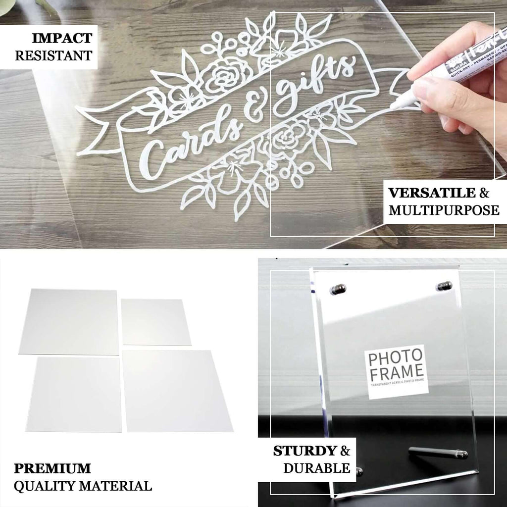 2-Pack Acrylic Plexiglass Sheets Top Plates Clear Square - Protective Film Coating 10" 3mm Thick