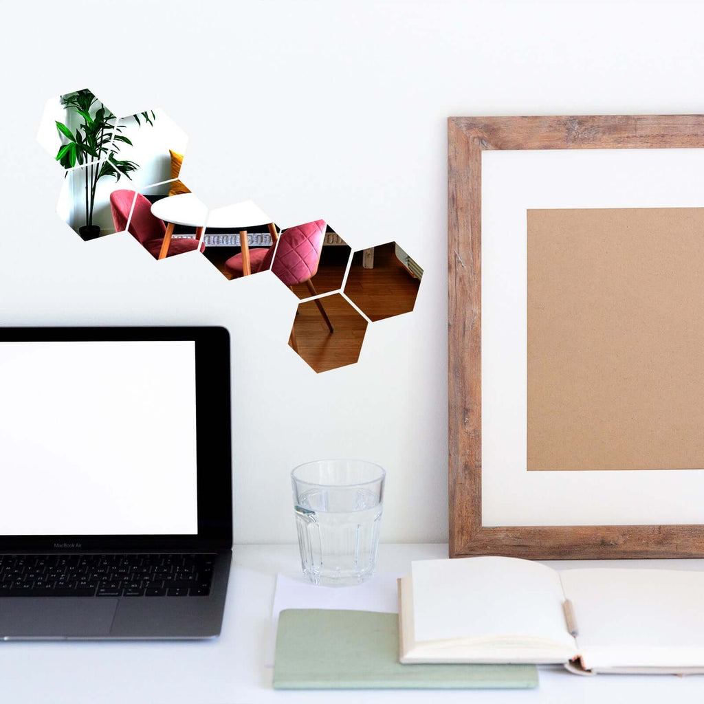 12 Pack Hexagon Acrylic Mirror Wall Stickers, 5" Removable Wall Decals For Home Decor