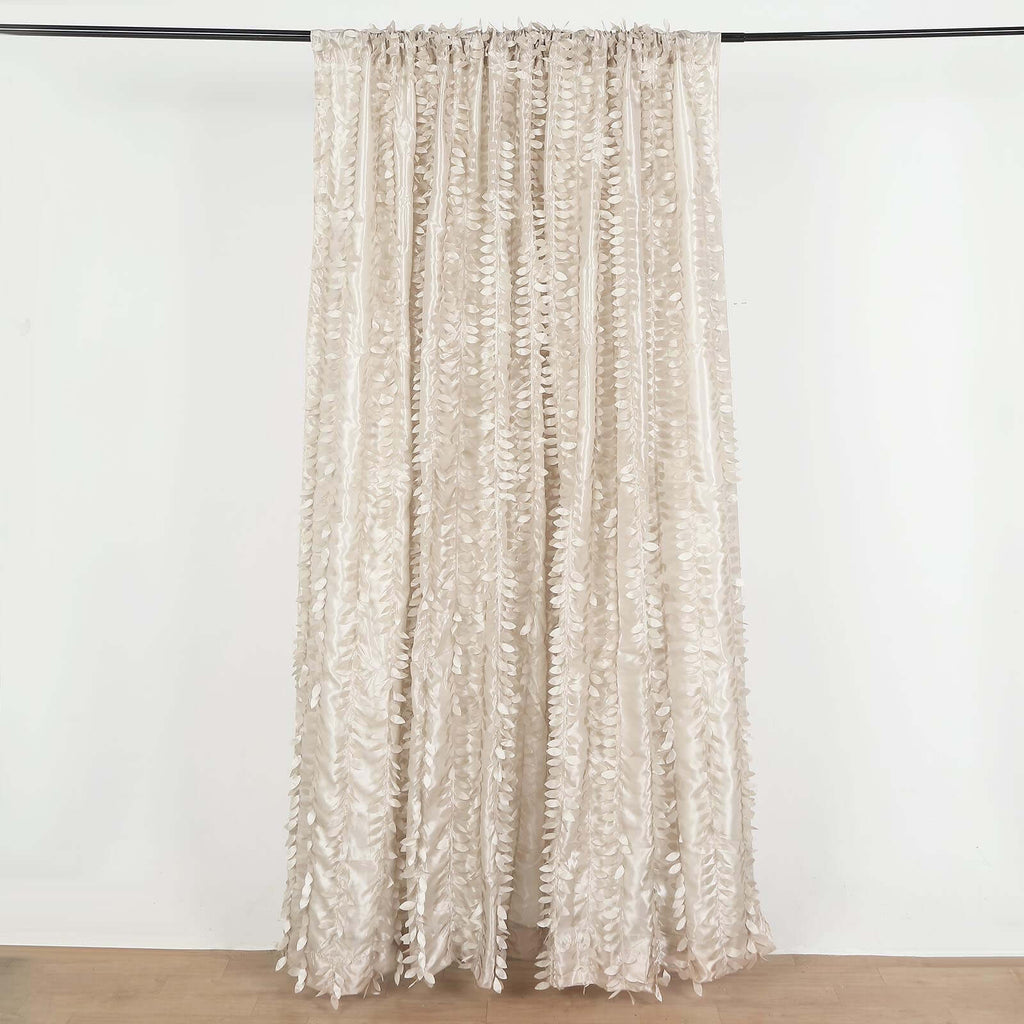 8ftx8ft Beige 3D Leaf Petal Taffeta Event Curtain Drapes, Backdrop Event Panel With Rod Pocket