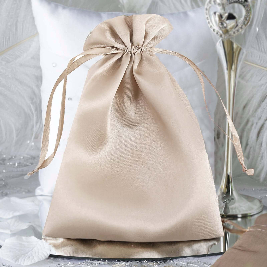 12 Pack 6"x9" Beige Satin Drawstring Wedding Party Favor Gift Bags