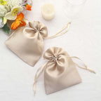 12 Pack 5"x7" Beige Satin Drawstring Wedding Party Favor Gift Bags