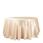 Satin 132" Round Tablecloth Beige - Stylish Seamless Table Cover