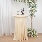Spandex 30" Round Cocktail Table Cover Skirt Beige With Natural Wavy Drapes