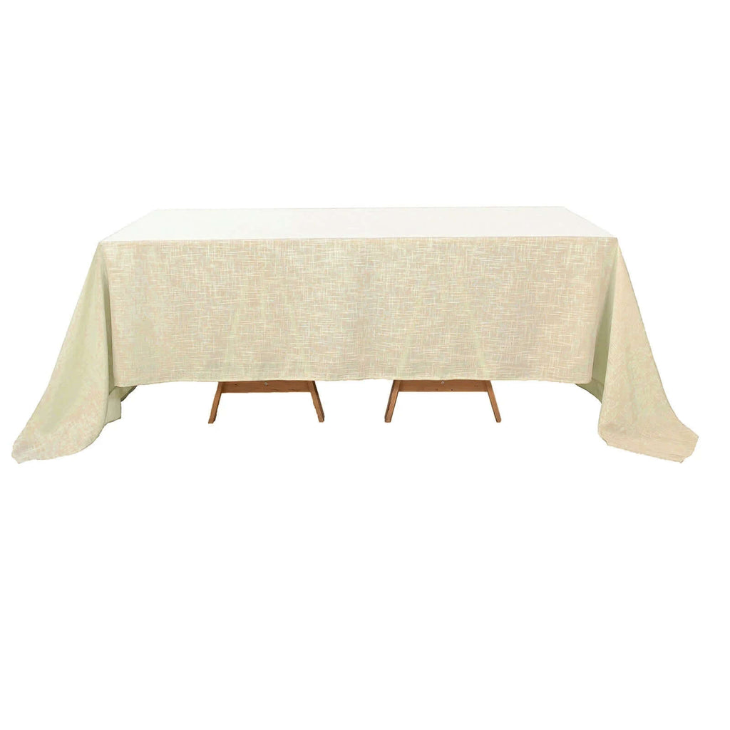 Faux Linen 90"x132" Rectangular Tablecloth Beige - Slubby Texture Wrinkle-Resistant Seamless Table Cover