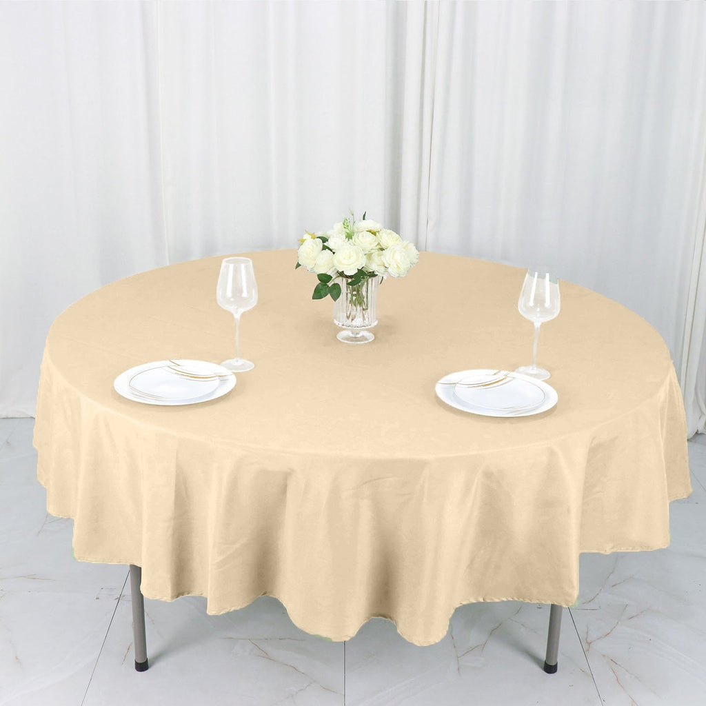 Polyester 90" Round Tablecloth Beige - Stain & Wrinkle-Resistant Table Cover