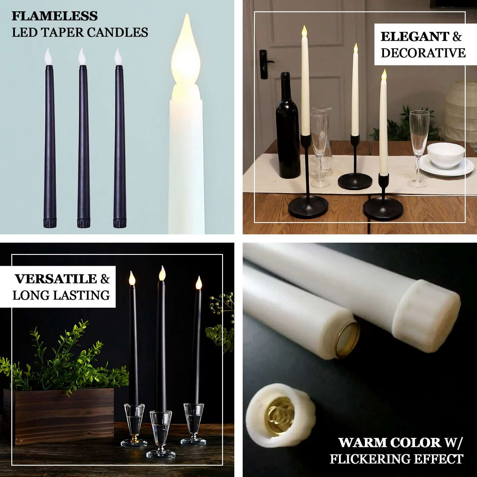 3-Pack LED Decorative Lighting Warm Flickering Black - Flameless Taper Candles 11"