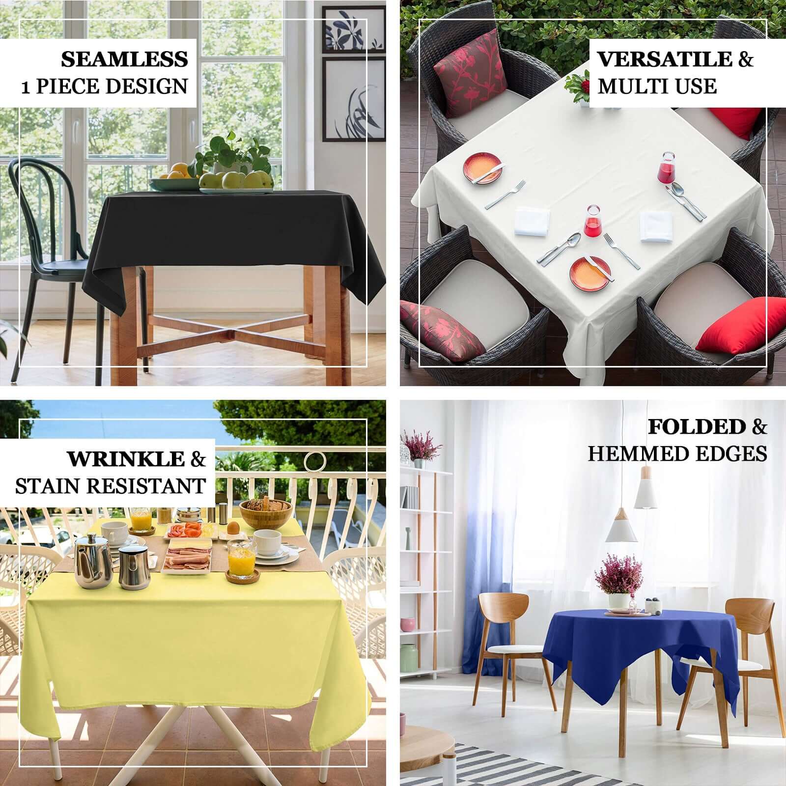 Polyester Square 54"x54" Tablecloth Black - Wrinkle-Resistant & Durable Table Cover for Events