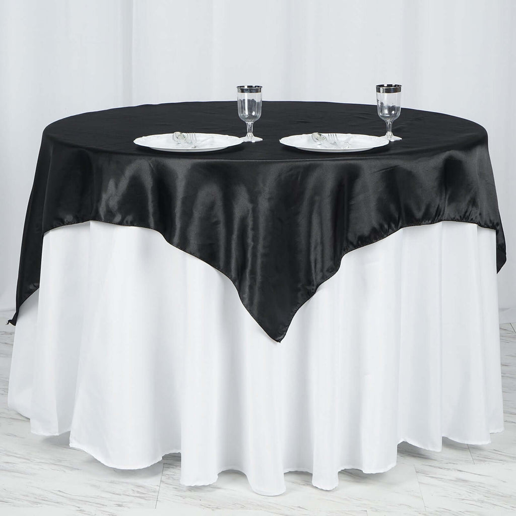 Satin 60"x60" Table Overlay Square Tablecloth Black - Smooth Silky Touch Table Cover for Sophisticated Events