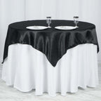 Satin 60"x60" Table Overlay Square Tablecloth Black - Smooth Silky Touch Table Cover for Sophisticated Events