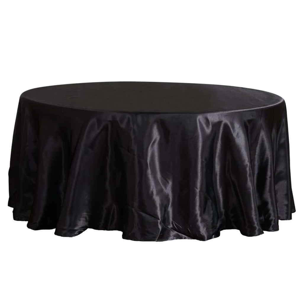 Satin 108" Round Tablecloth Black - Smooth and Lustrous Table Cover for Weddings & Events