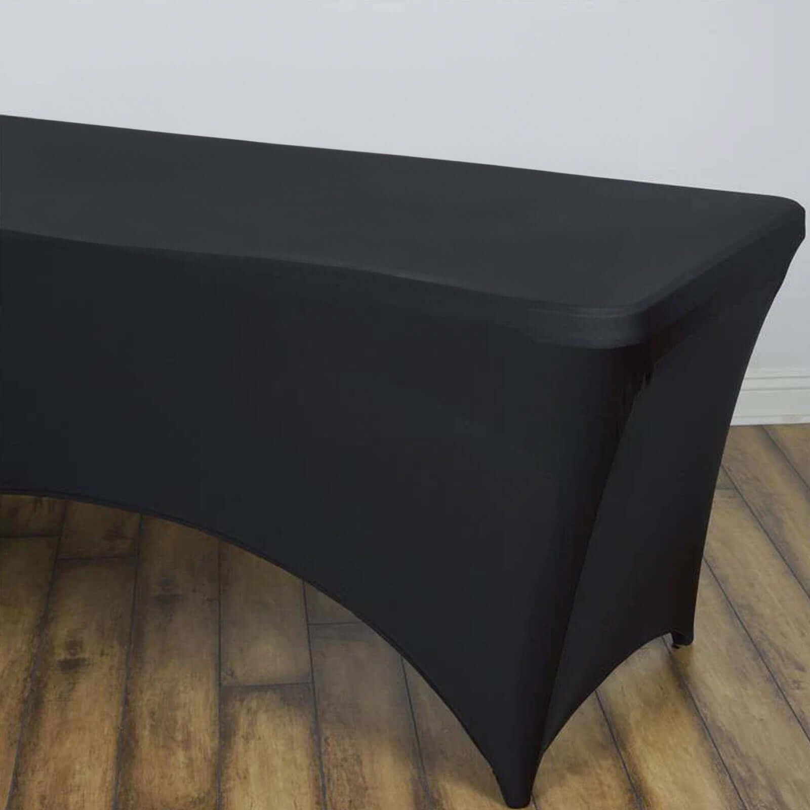 Stretch Spandex 96"x30" Rectangle Table Cover Black - Durable Form-Fitting Tablecloth