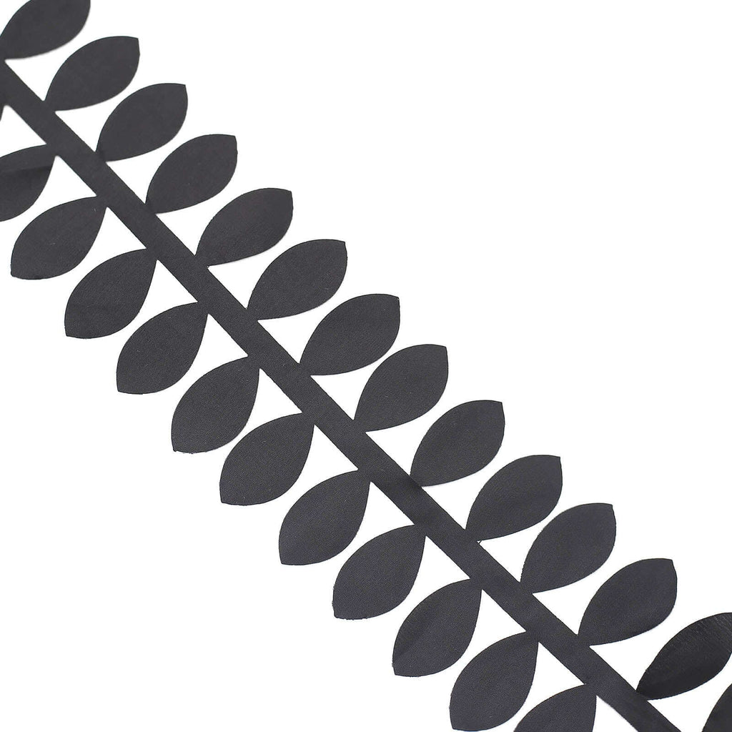 Taffeta Ribbon Sash with 4" Leaf Petal Design Black 50ft - Sophisticated Artificial Fabric Garland for Events