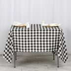 Polyester 70"x70" Table Overlay Square Tablecloth White/Black - Checkered Buffalo Plaid Design for Rustic Decor