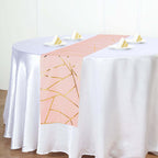 Polyester 9ft Table Runner Blush with Gold Foil Modern Geometric Accent