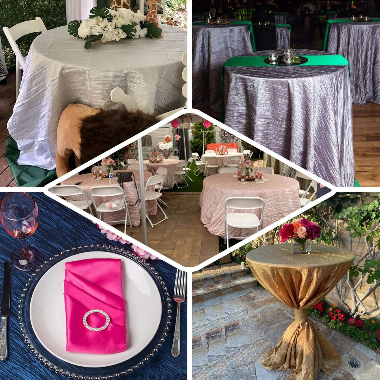 Taffeta 120" Round Tablecloth Blush - Seamless Accordion Crinkle Table Cover