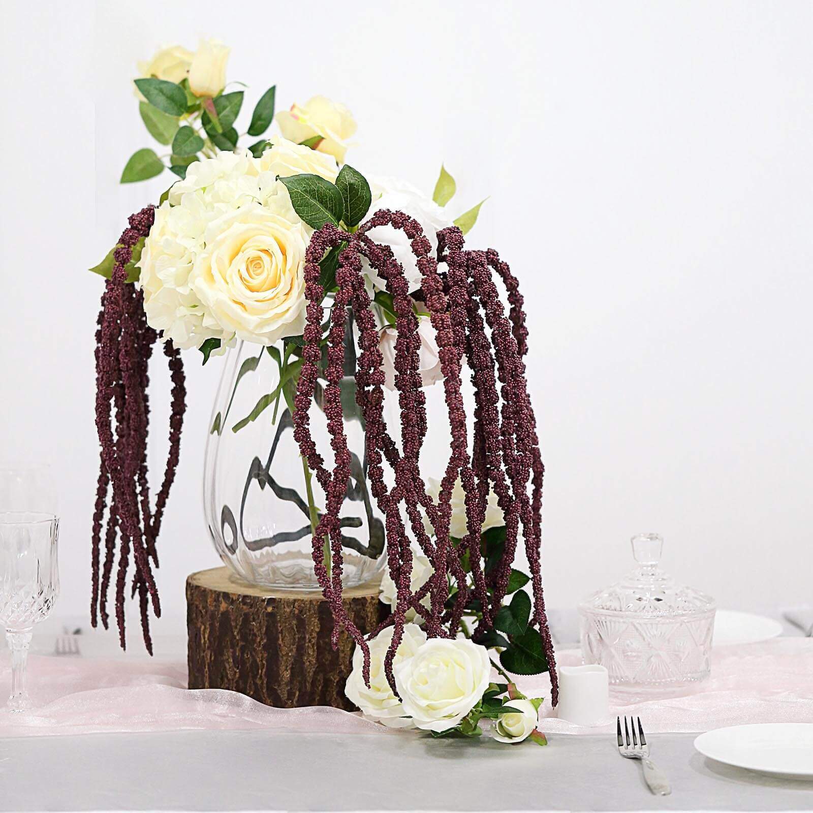 2 Pack Burgundy Artificial Amaranthus Flower Stem Spray and Ivy Leaves 32"