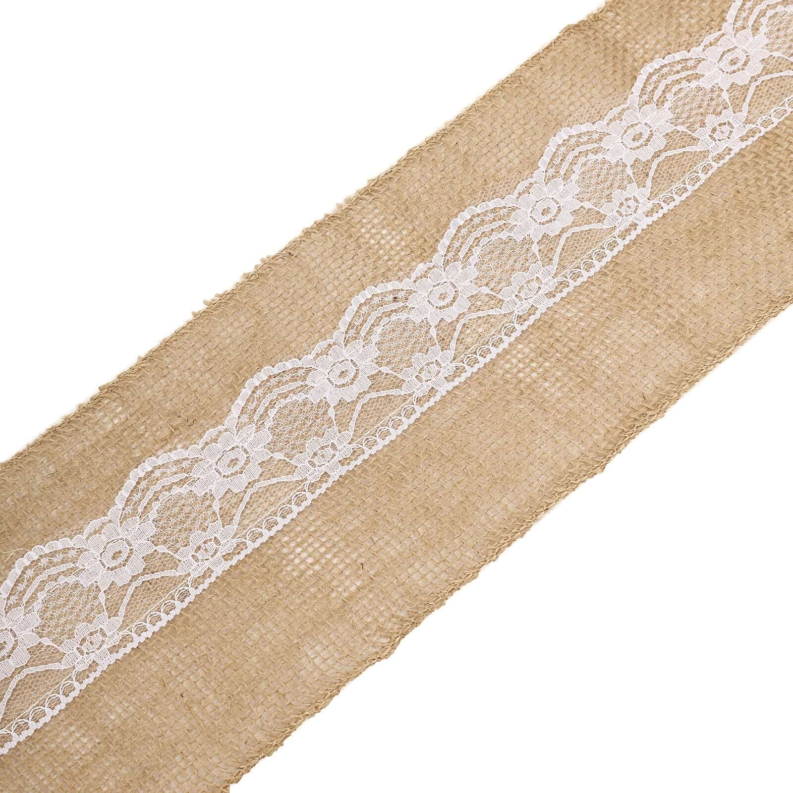 Natural Burlap Chair Sash 5"x108" with Lace Hessian Jute - Rustic Bow Design for Weddings & Gatherings