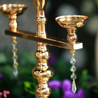 3-Arm Gold Candelabra Metal with Amber Glass Shades - Stylish Table Centerpiece for Gatherings
