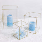 Set of 3 Candle Holders Acrylic Flower Display Boxes with Gold Rims Clear - Decorative Pillar Centerpieces 6", 8", 10"