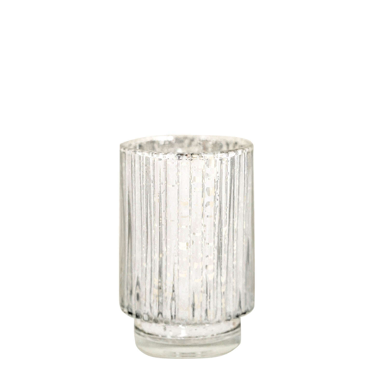 3-Pack Mercury Glass Hurricane Candle Holders Silver Wavy Column Design - Votive Pillar Vase 5"