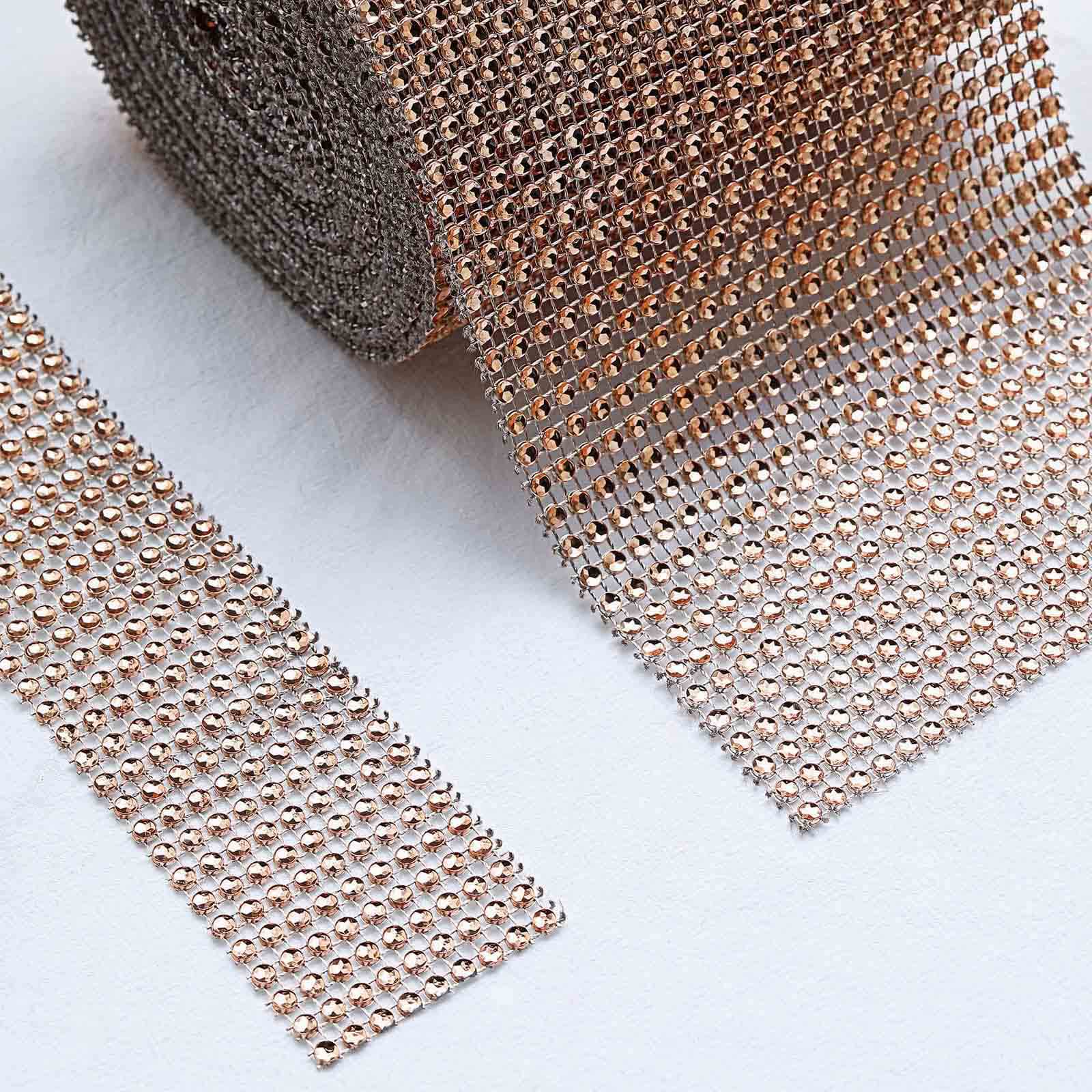 5"x10 Yards Shiny Champagne Diamond Rhinestone Ribbon Wrap Roll, DIY Craft Decor