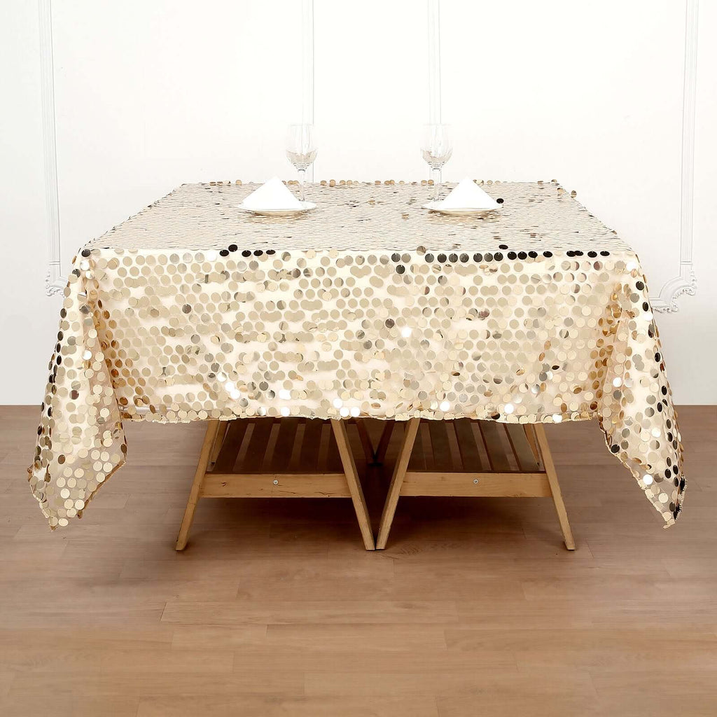 Sequin 72"x72" Table Overlay Square Tablecloth Champagne - Big Payette Table Cover