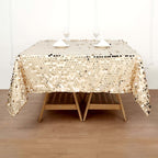 Sequin 72"x72" Table Overlay Square Tablecloth Champagne - Big Payette Table Cover