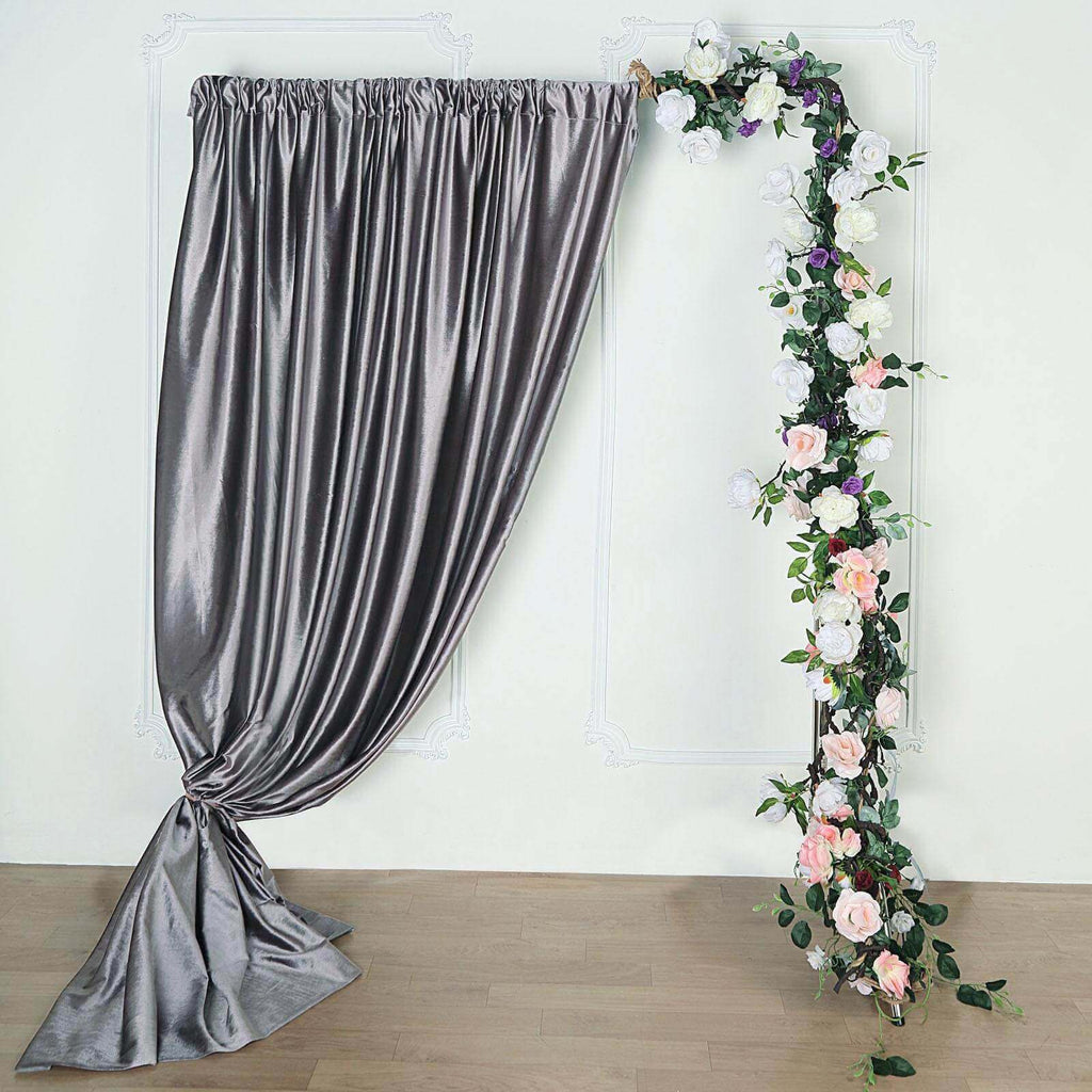 Charcoal Gray Crushed Velvet Backdrop Curtain â€“ 8ft x 8ft Event Drape with Rod Pocket, Privacy Panel for Photo Booths & Events
