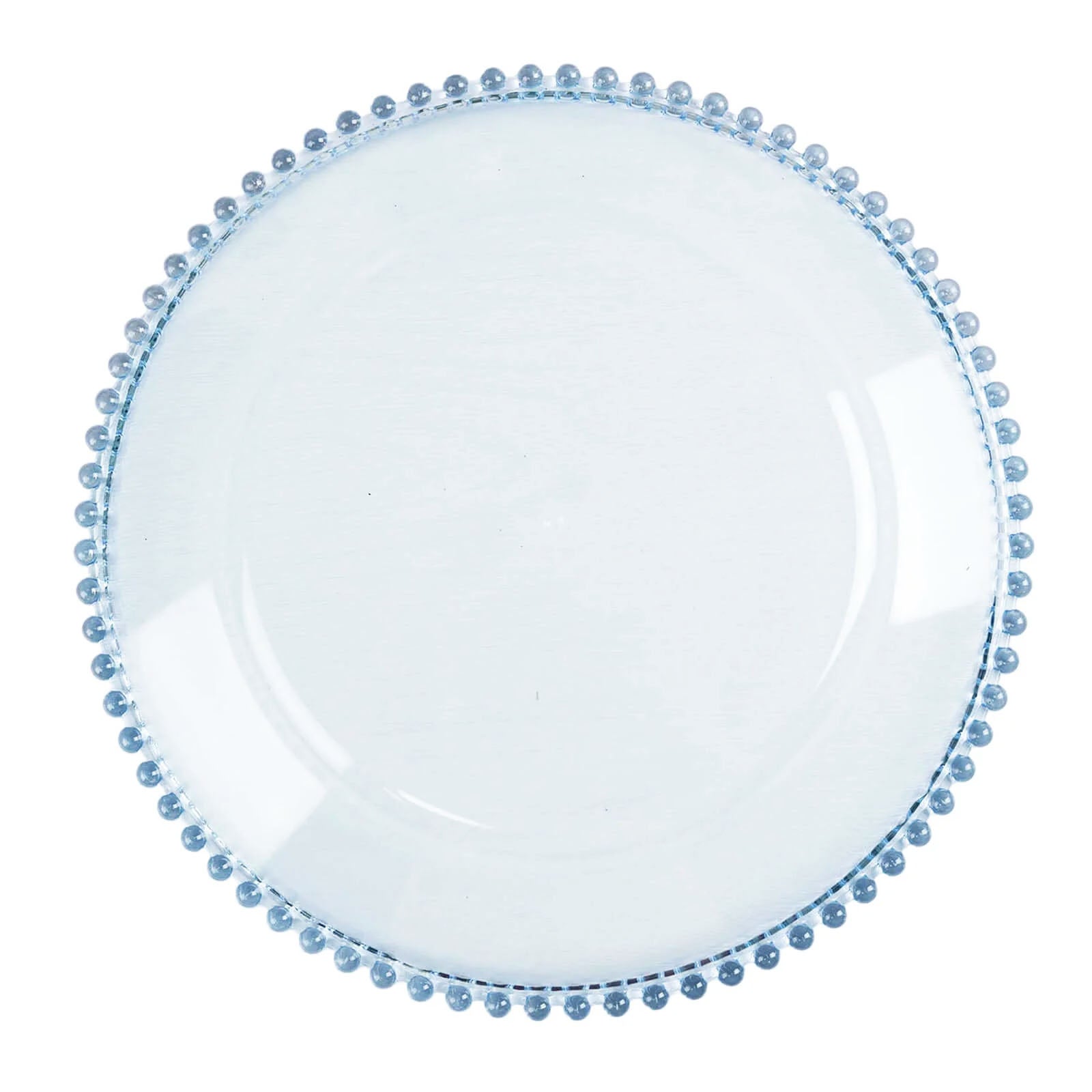 6-Pack Acrylic Round Charger Plates 13" in Transparent Dusty Blue with Beaded Rim, Decorative Dinner Party Serving Plates