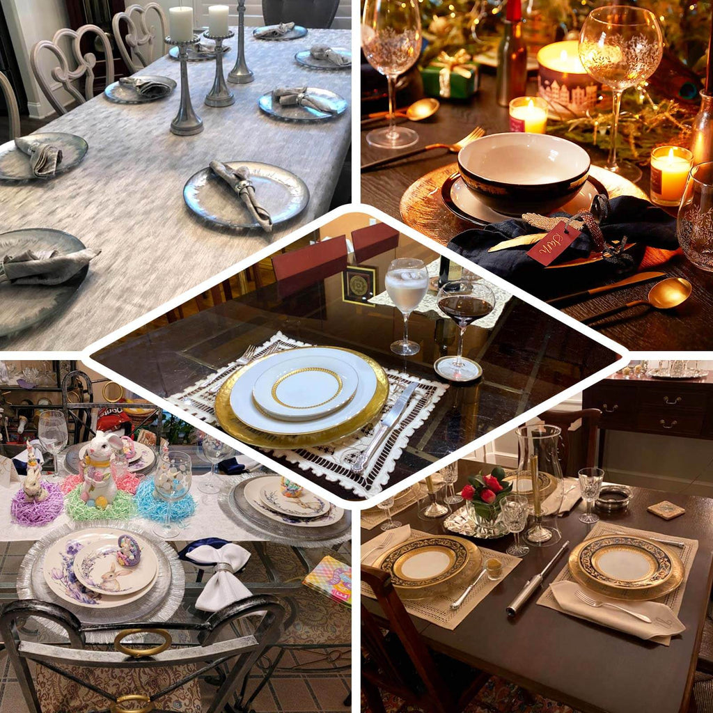 8-Pack Glass Round Charger Plates 13" in Clear with Metallic Gold Spray Rim, Decorative Dinner Charger Tableware