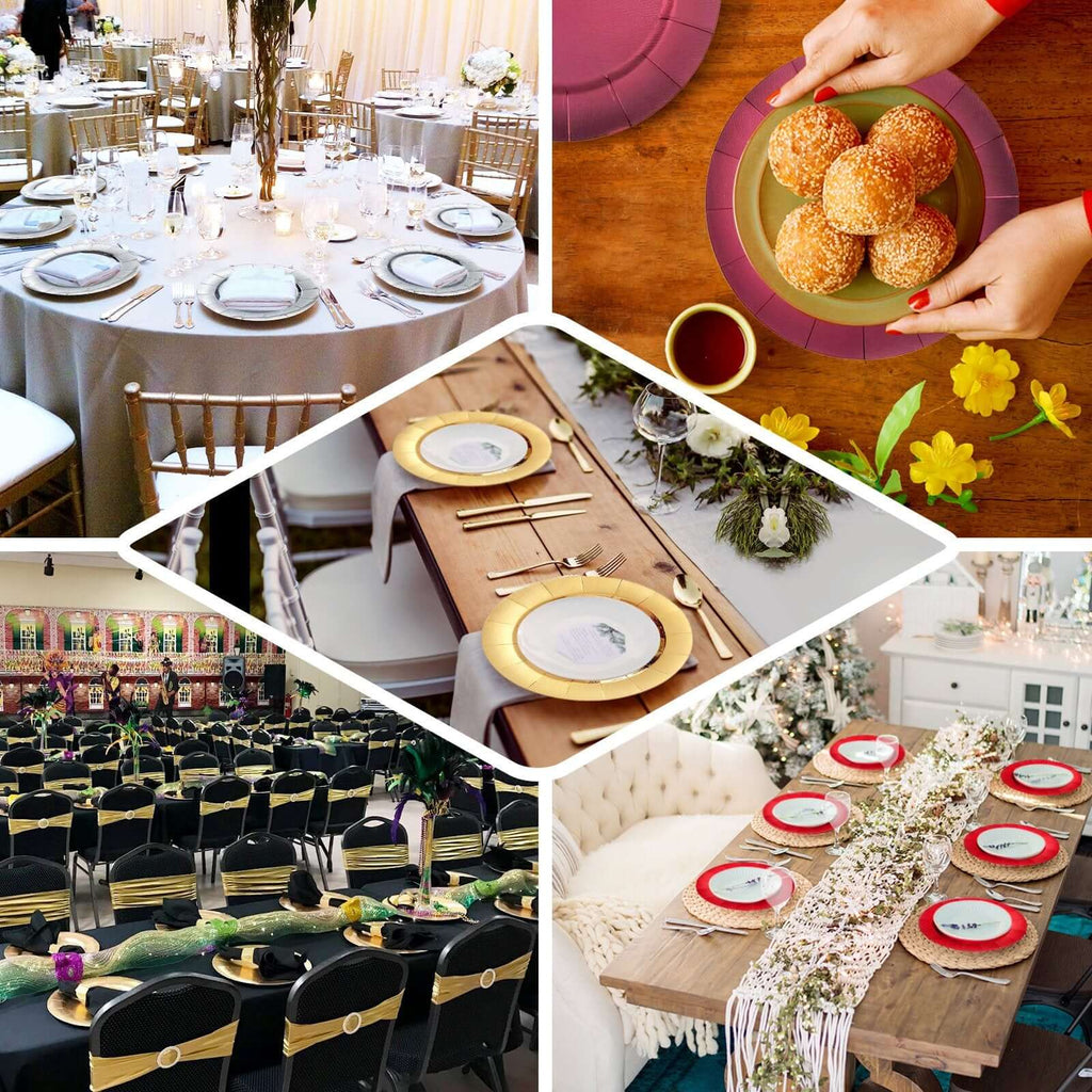 10-Pack Disposable Round Charger Plates in Rose Gold with Leathery Texture - Durable 1100GSM Cardboard Placemats 13"