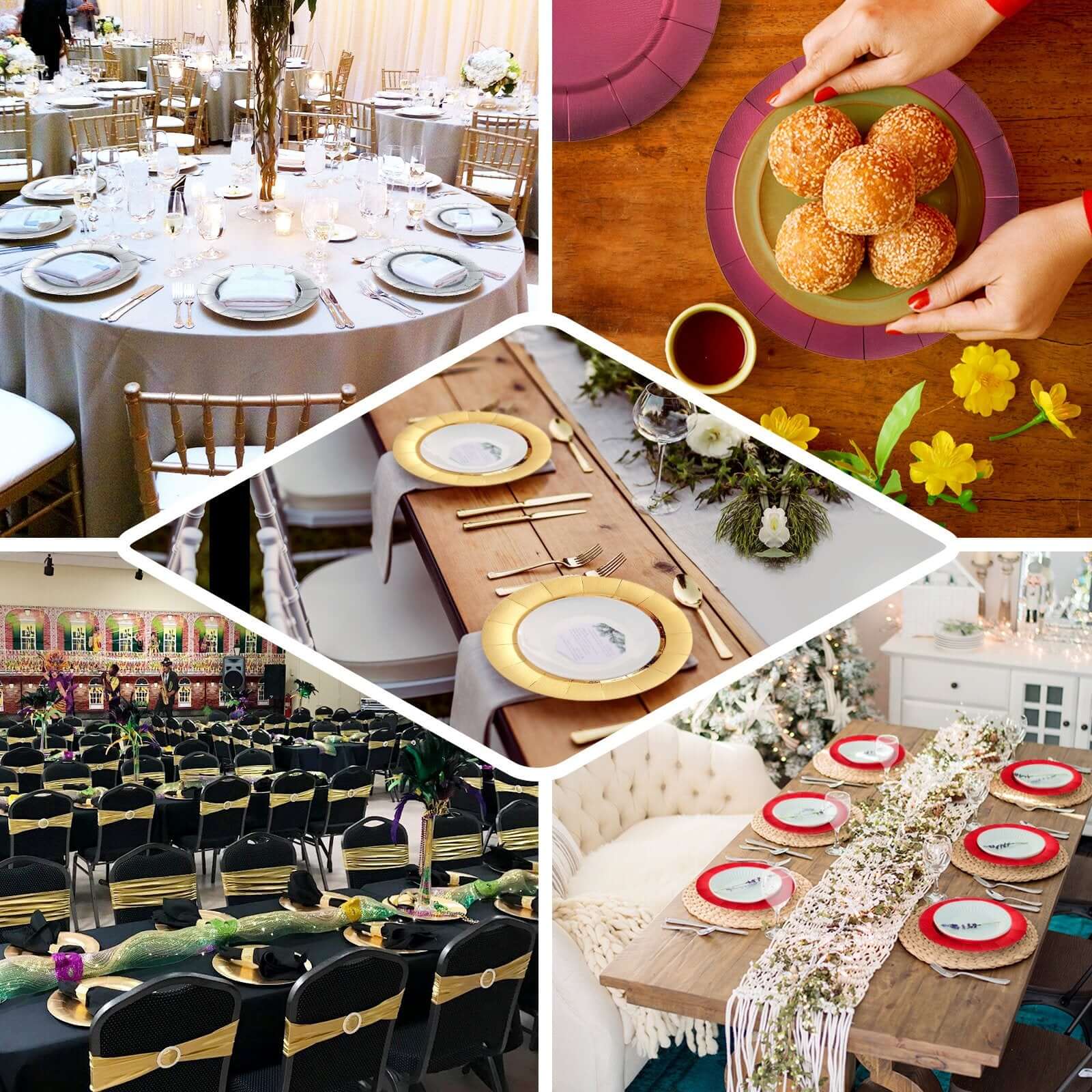 10-Pack Disposable Round Charger Plates in Rose Gold with Leathery Texture - Durable 1100GSM Cardboard Placemats 13"