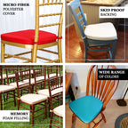 Chiavari Chair Cushion with 1.5" Thick Memory Foam and Ties Navy Blue - Stylish Removable Cover for Comfort