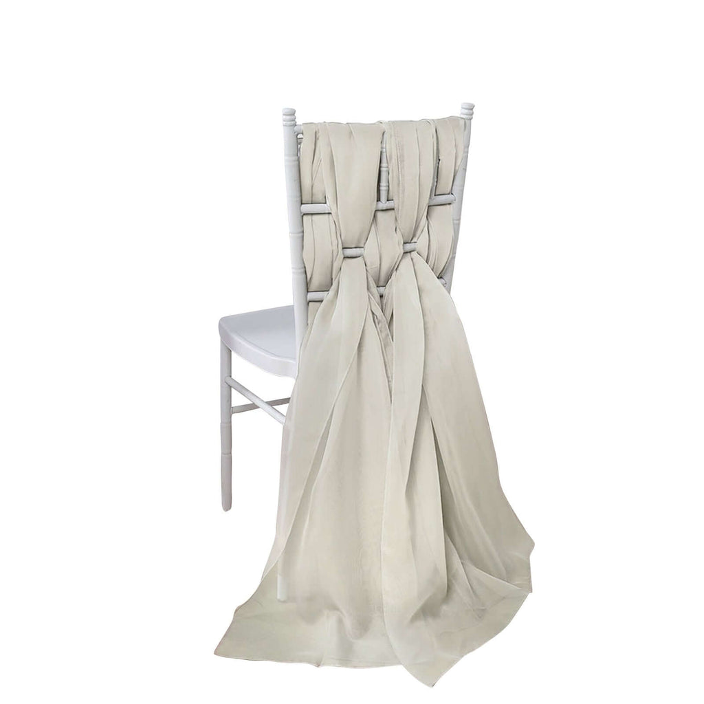 5 Pack Chiffon Chair Sashes Beige - Soft & Lightweight Designer Chair Bows 22"x78"
