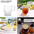 10-Pack Plastic Coffee Espresso Cups Clear - Disposable Mugs with Handles for Tea, Lattes & Hot Chocolate 5oz