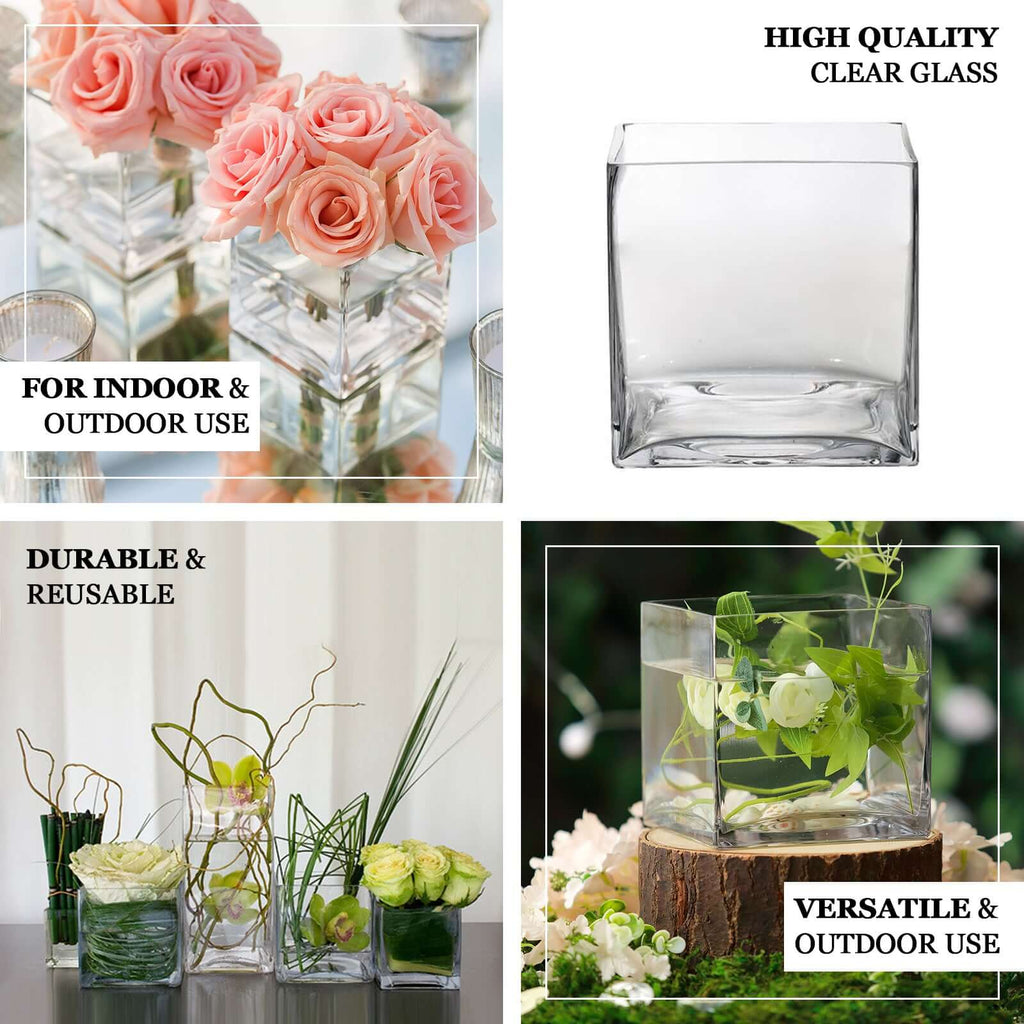 6-Pack Glass Flower Vases Heavy Duty Clear - Premium Table Centerpieces for Weddings 6"