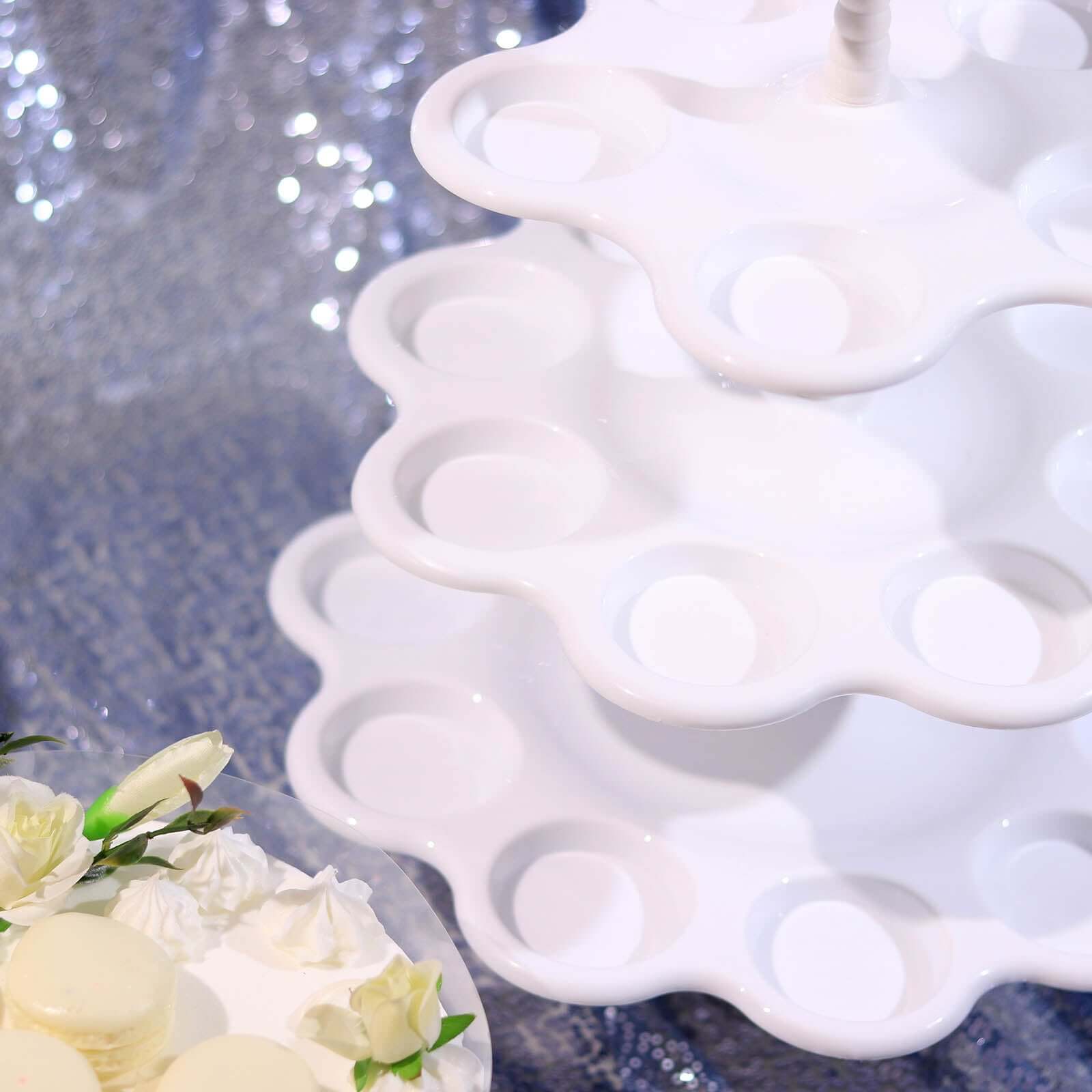 5-Tier Plastic Cupcake Holder Stand White - Dessert Tower with Scalloped Edge Design Versatile Display for Sweet Treats 18"